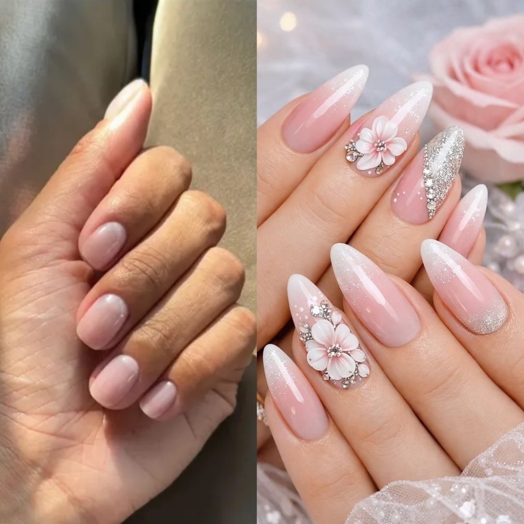 Gel nails and nail art before and after Luton — creative nail design at MS Beauty Salon