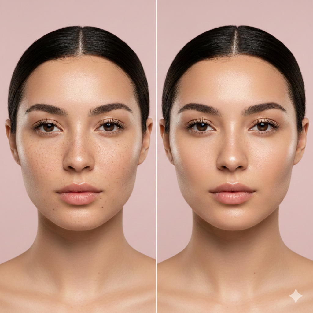 Face laser hair removal before and after Luton — smooth hair-free skin result at MS Beauty Salon