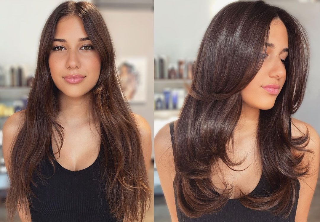 Layered haircut before and after Luton — volume and texture by MS Beauty Salon hair stylist