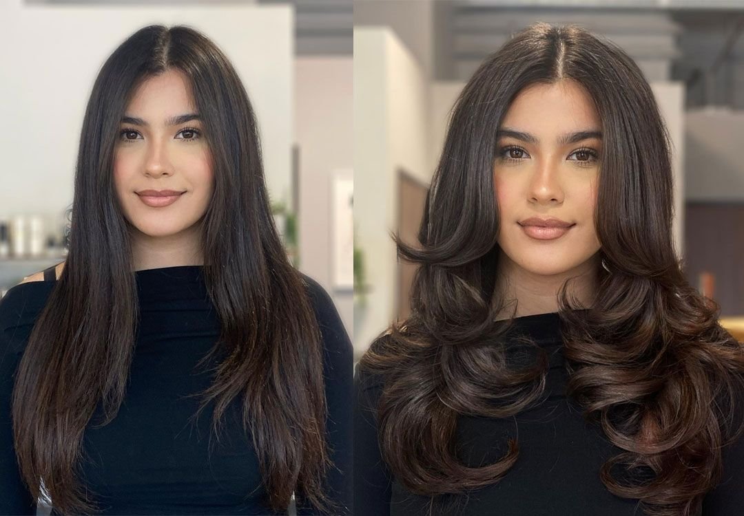 Modern hair styling before and after Luton — curls, waves and blowout by MS Beauty Salon